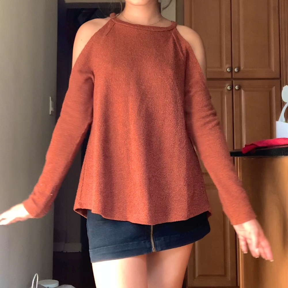 Wet Seal Rust Cold Shoulder Open Back Sweater